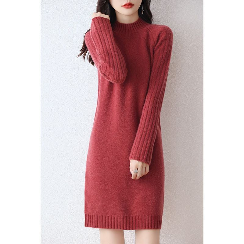 【骨格ストレート】美シルエット膝丈ニットワンピース