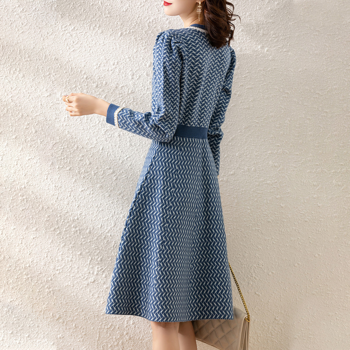 【骨格ストレート】デザインニットロングワンピース