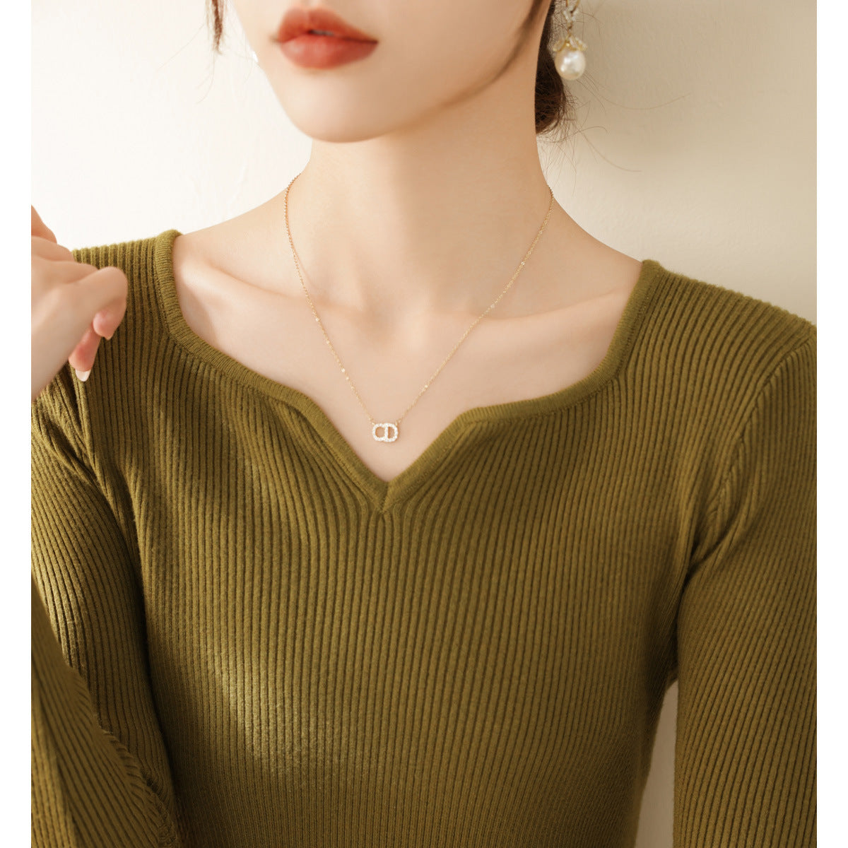 【骨格ストレート】美ボディキーネックニットトップス