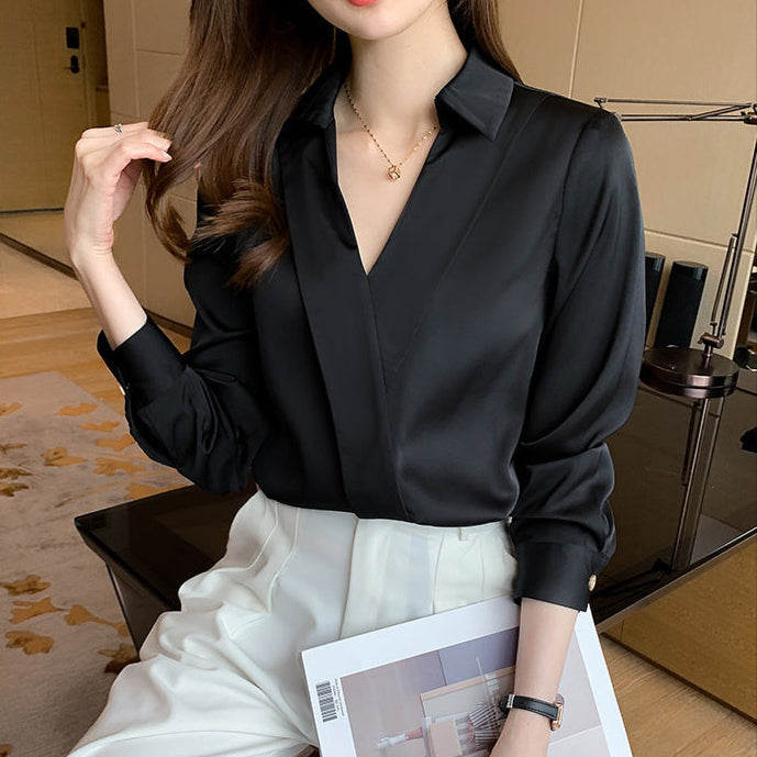 【骨格ストレート】Vネックスタイリッシュカラーシャツ
