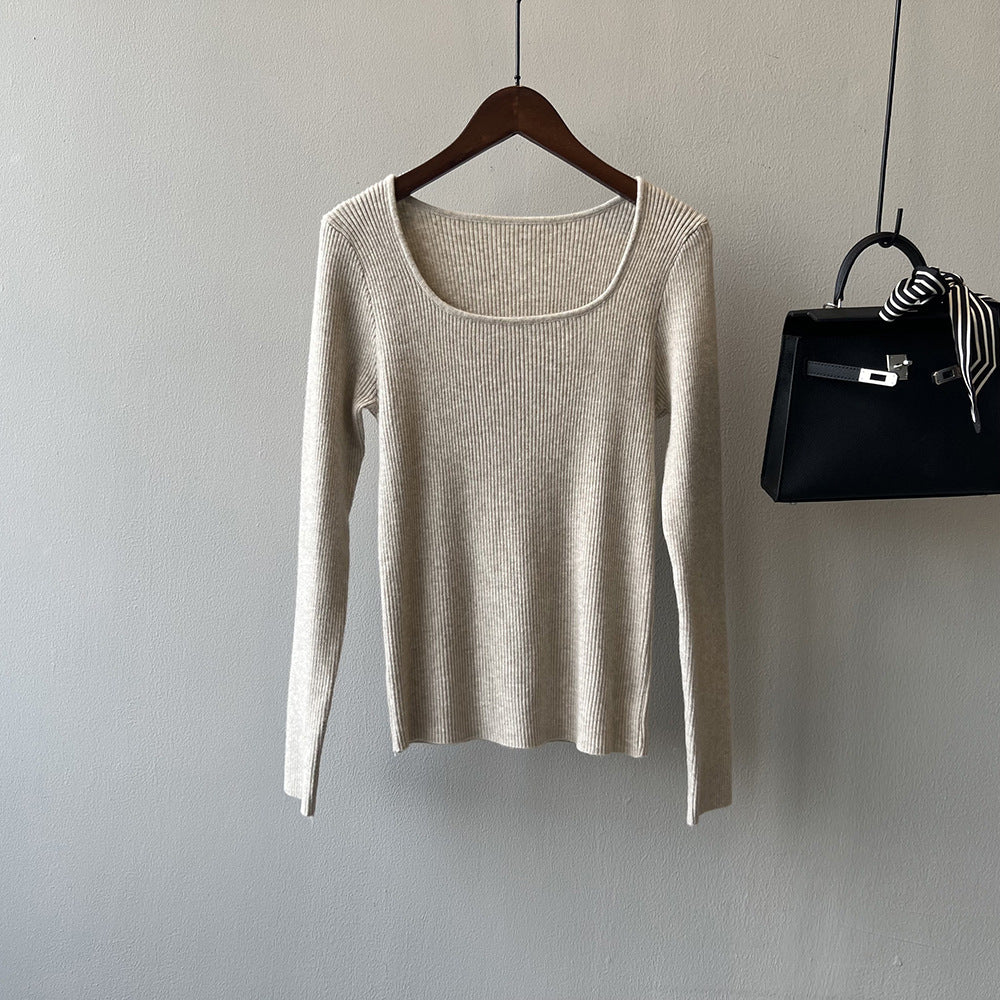 【骨格ストレート】オープンネックフィットニットトップス