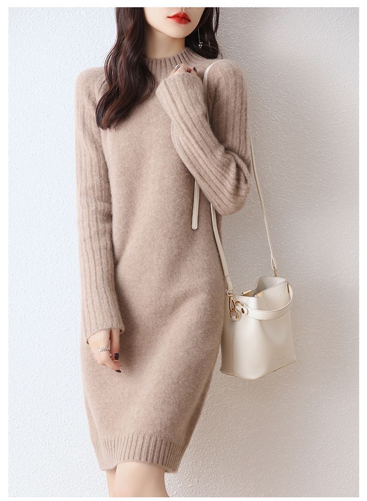 【骨格ストレート】美シルエット膝丈ニットワンピース