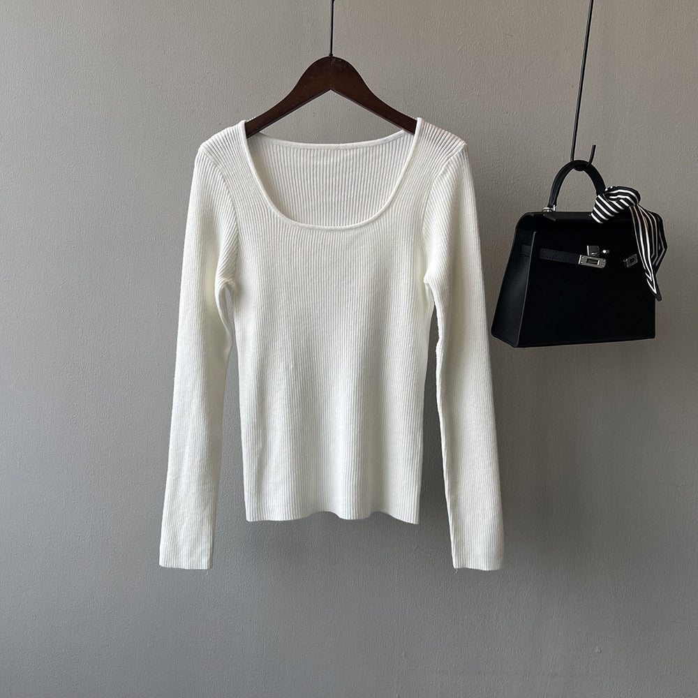 【骨格ストレート】オープンネックフィットニットトップス