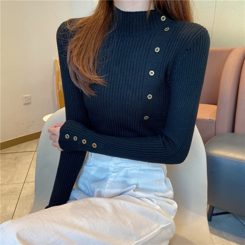 【骨格ストレート】ボタンデザインニットトップス