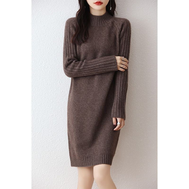 【骨格ストレート】美シルエット膝丈ニットワンピース