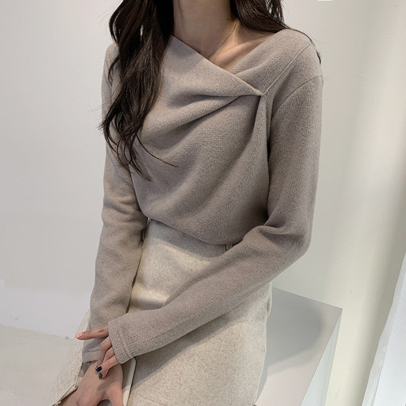 【骨格ストレート】アシンメトリーユニークニットトップス