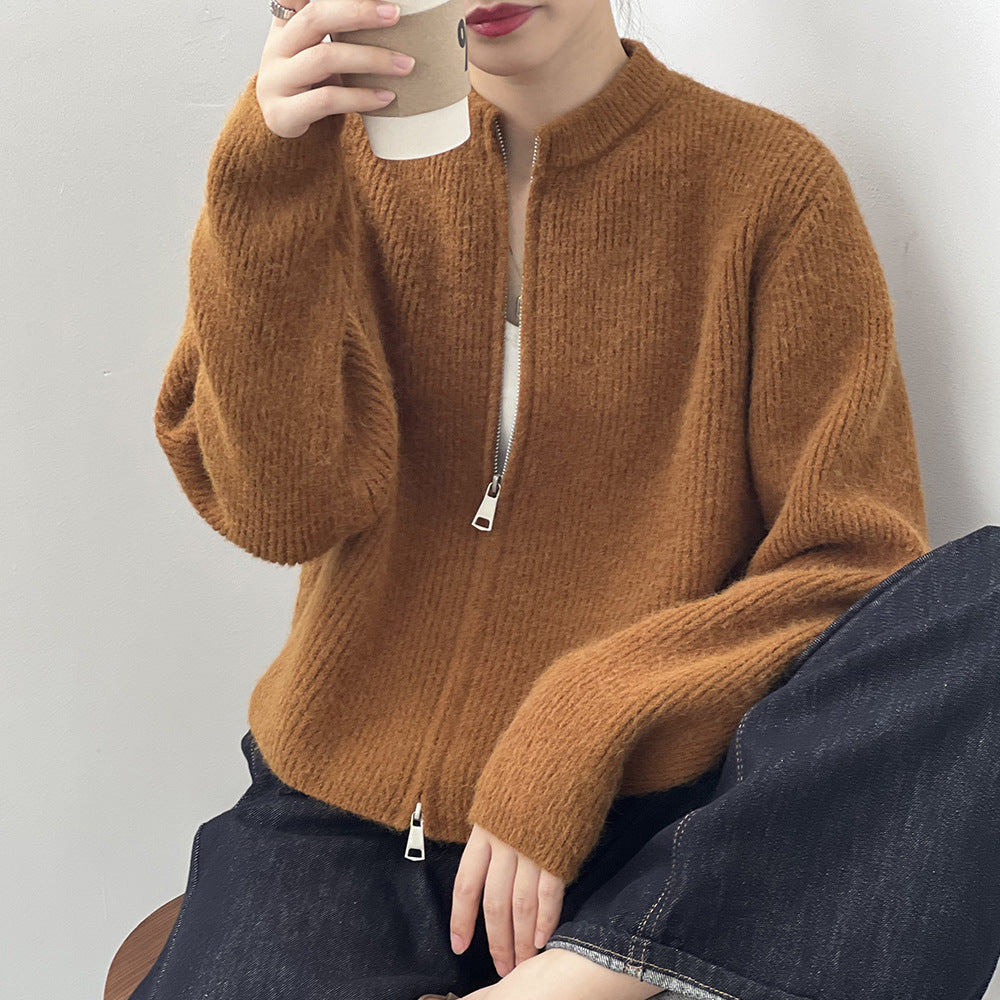 【骨格ストレート】ラウンドネックジッパーカーディガン