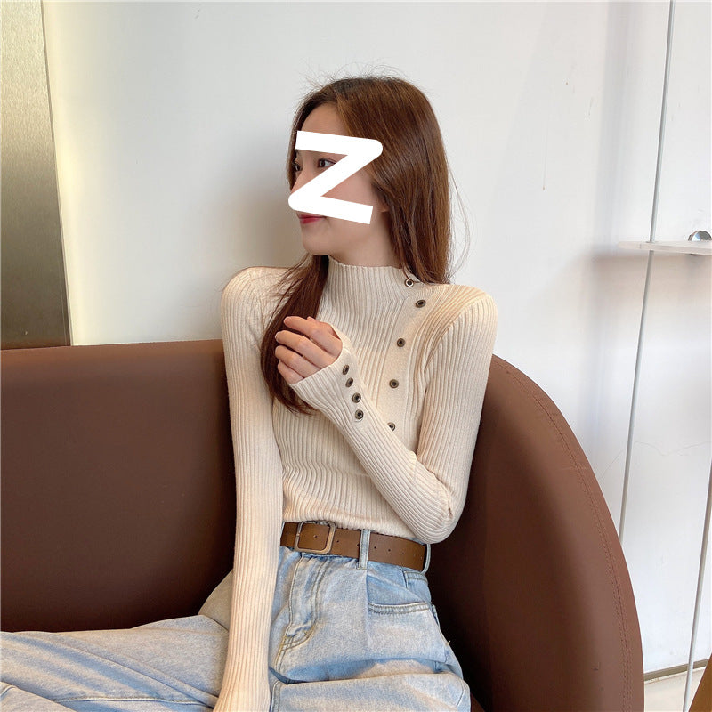 【骨格ストレート】ボタンデザインニットトップス