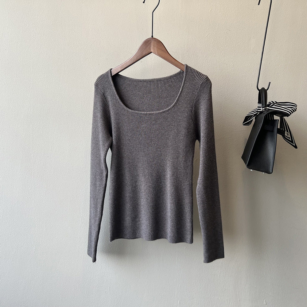 【骨格ストレート】オープンネックフィットニットトップス