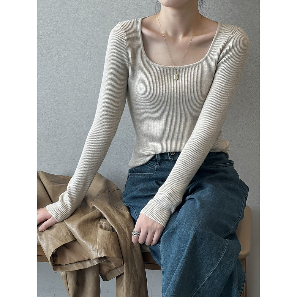 【骨格ストレート】オープンネックフィットニットトップス