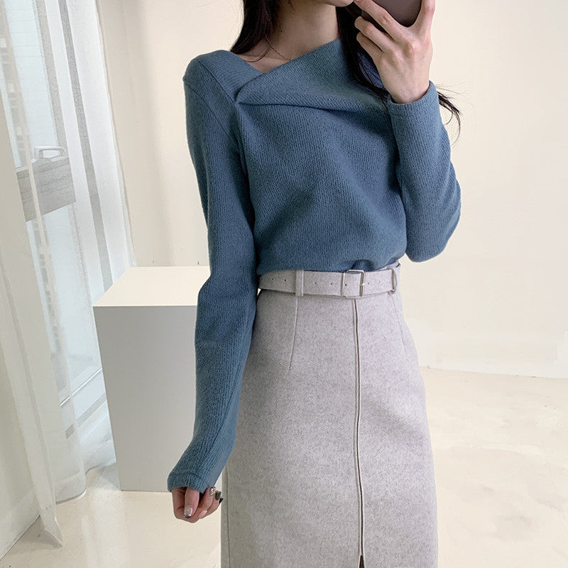 【骨格ストレート】アシンメトリーユニークニットトップス