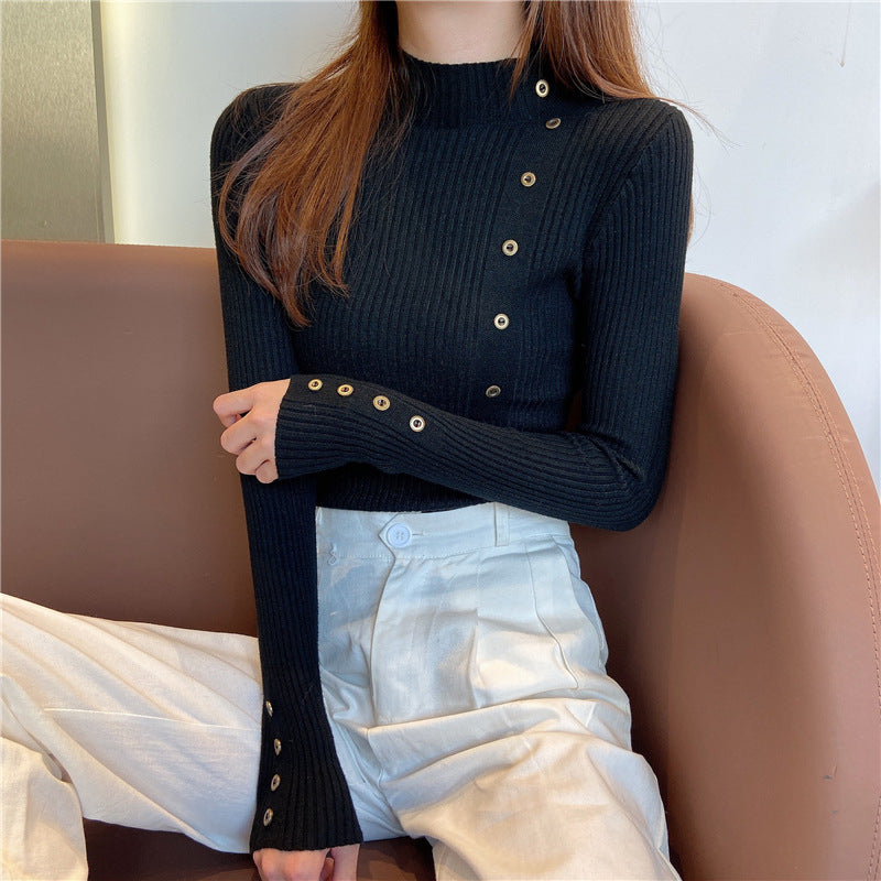 【骨格ストレート】ボタンデザインニットトップス