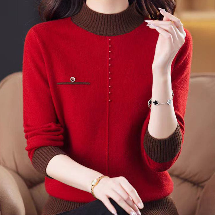 【骨格ストレート】ハーフハイネックダブルカラーニット