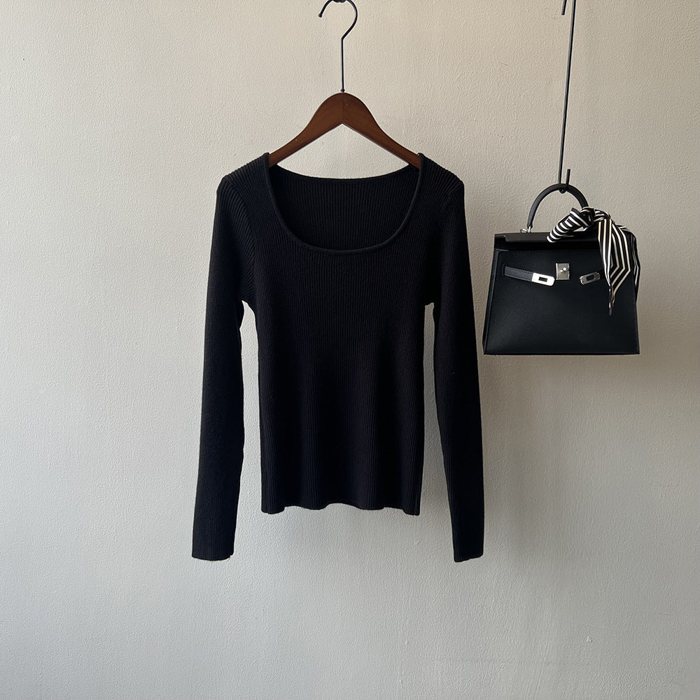 【骨格ストレート】オープンネックフィットニットトップス