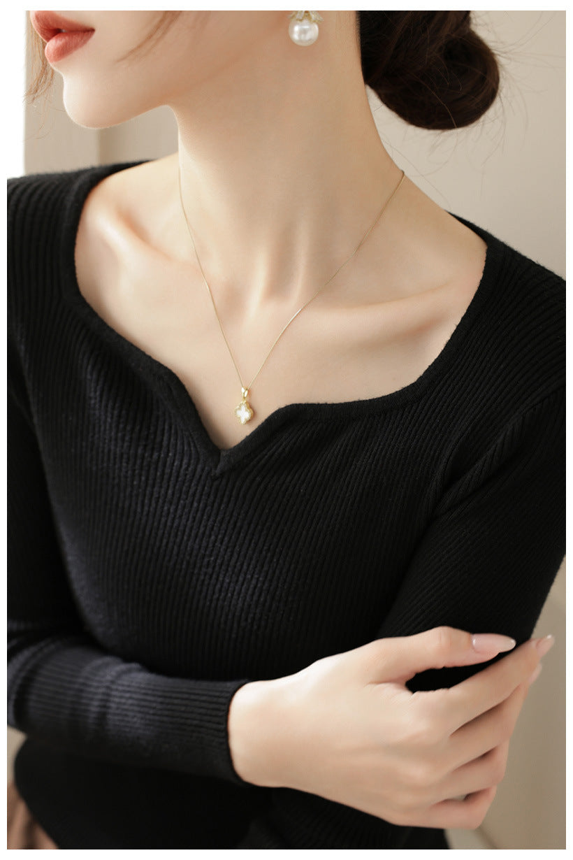 【骨格ストレート】美ボディキーネックニットトップス