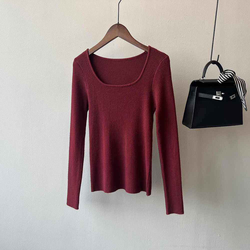 【骨格ストレート】オープンネックフィットニットトップス