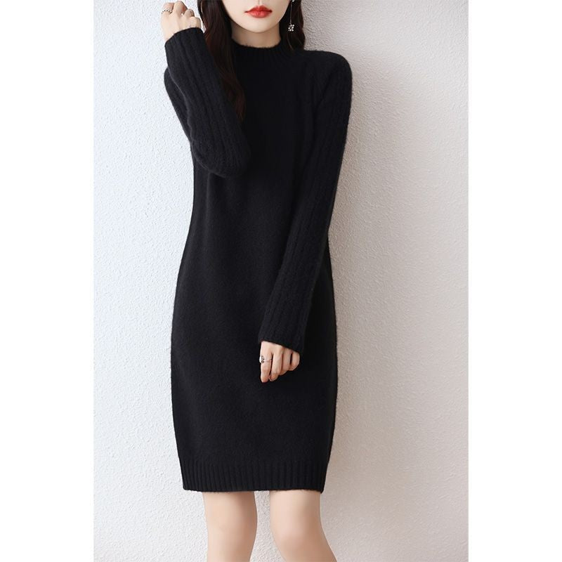 【骨格ストレート】美シルエット膝丈ニットワンピース