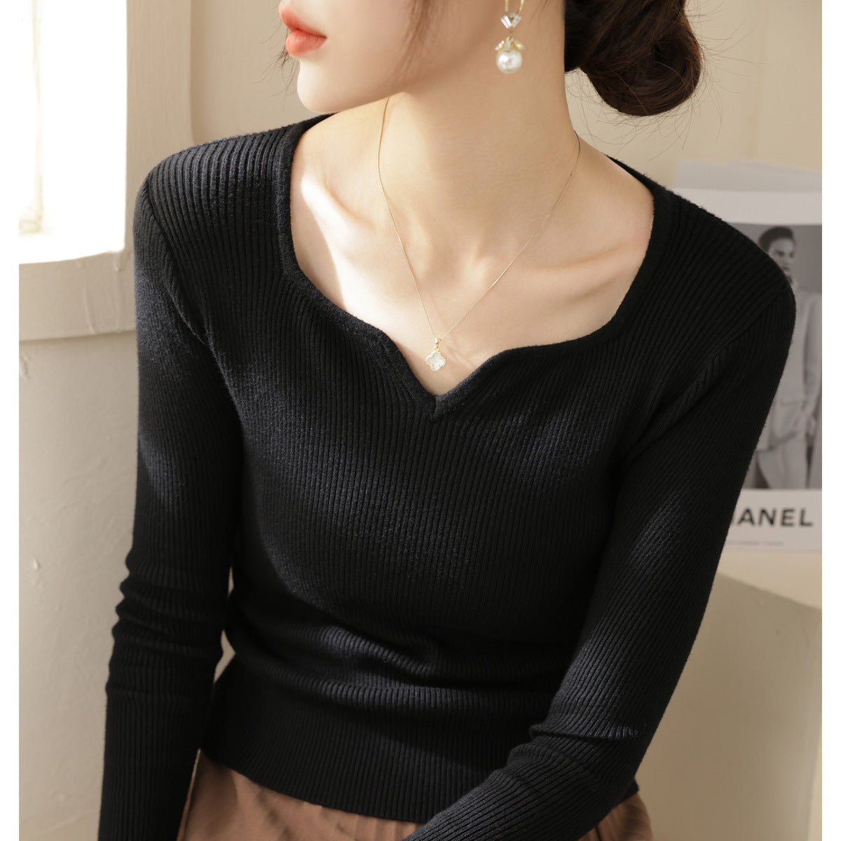 【骨格ストレート】美ボディキーネックニットトップス