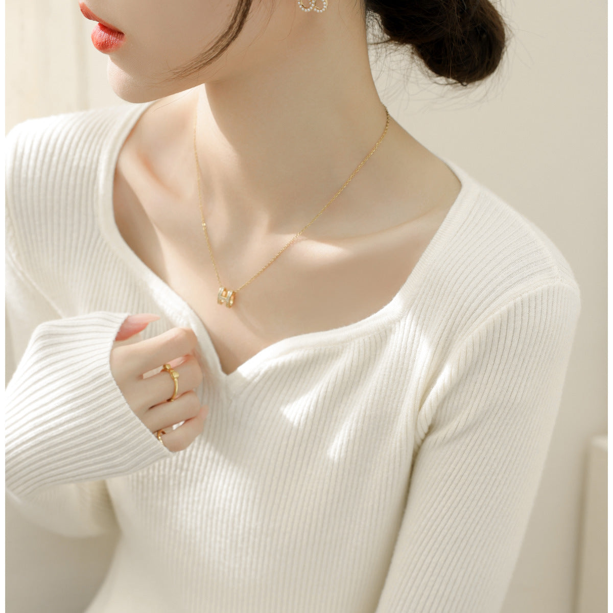 【骨格ストレート】美ボディキーネックニットトップス